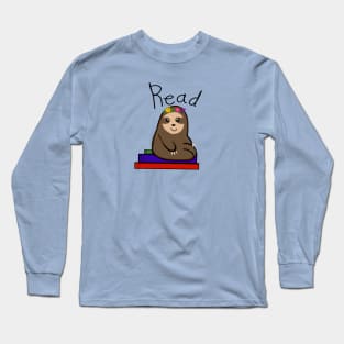 Flower Crown Sloth Read Long Sleeve T-Shirt